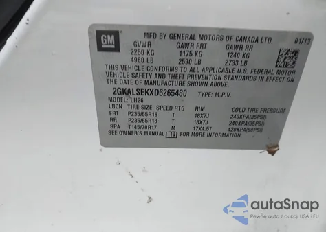 2013 GMC Terrain Sle-2 из США, поврежденный, VIN 2GKALSEKXD6265480